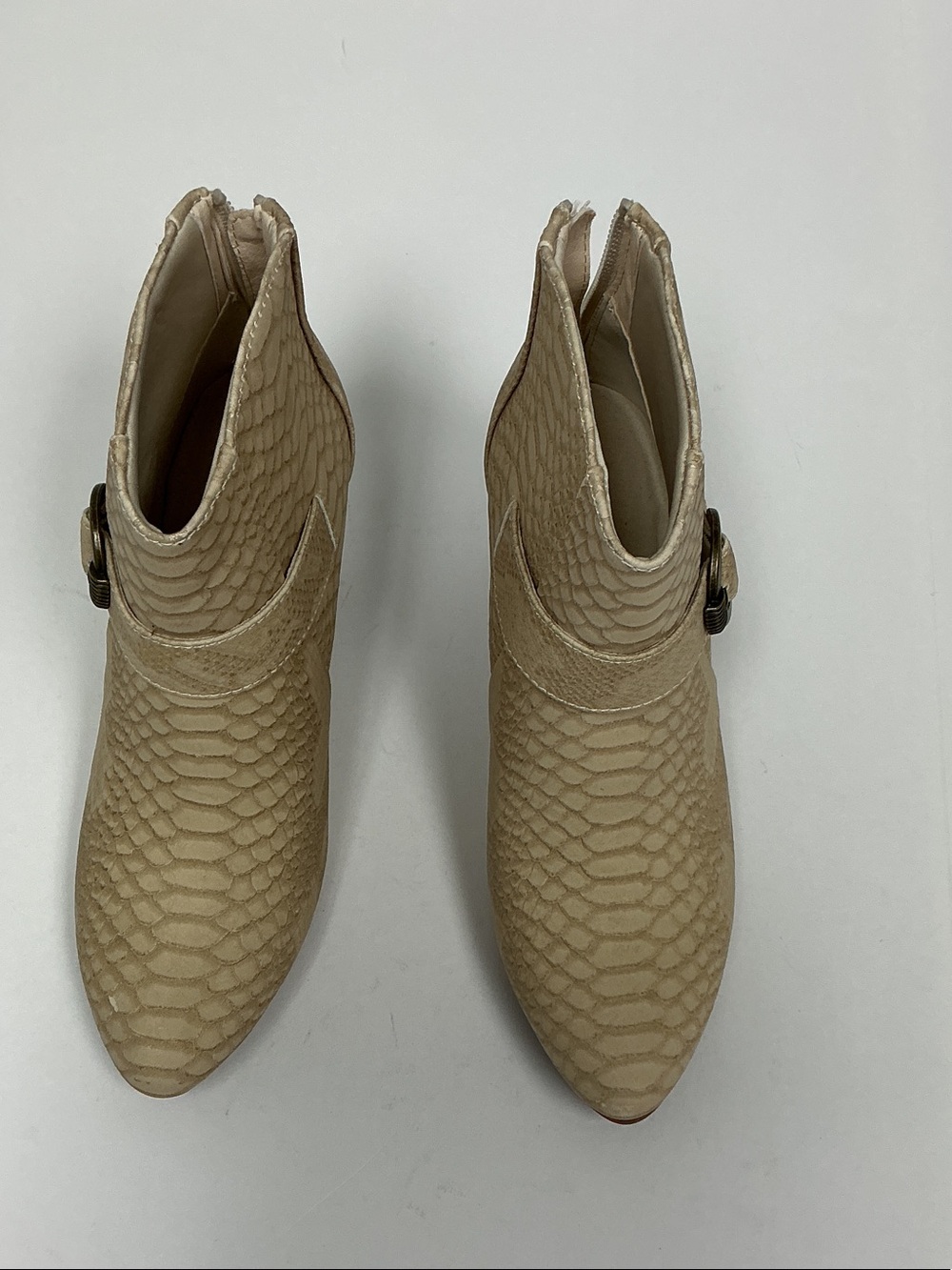 BareTraps Beige Textured Ankle Bootie with Side Buckle